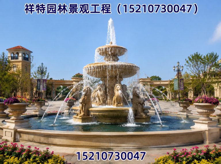 容城县人工湖喷泉展示图
